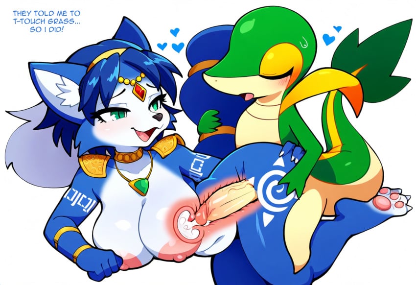 absurd_res accessory ai_generated anthro anthro_on_anthro areola big_breasts blue_body blue_fur blue_hair blush bodily_fluids breasts canid canine canon_couple closed_eyes cum cum_in_pussy cum_in_uterus cum_inside duo erection feet female female_penetrated fox from_behind_position fur generation_5_pokemon genital_fluids genitals gold_jewelry green_eyes hair hair_accessory hairband heart hellsonger hi_res internal interspecies jewelry krystal larger_female looking_pleasured male male/female male_penetrating male_penetrating_female mammal markings multicolored_body multicolored_fur necklace nintendo nipples nude open_mouth penetration penile penile_penetration penis penis_in_pussy pokemon pokemon_(species) pussy reptile scalie sex short_hair simple_background smile snivy star_fox tongue tongue_out tribal uterus vaginal_penetration white_background white_body white_fur