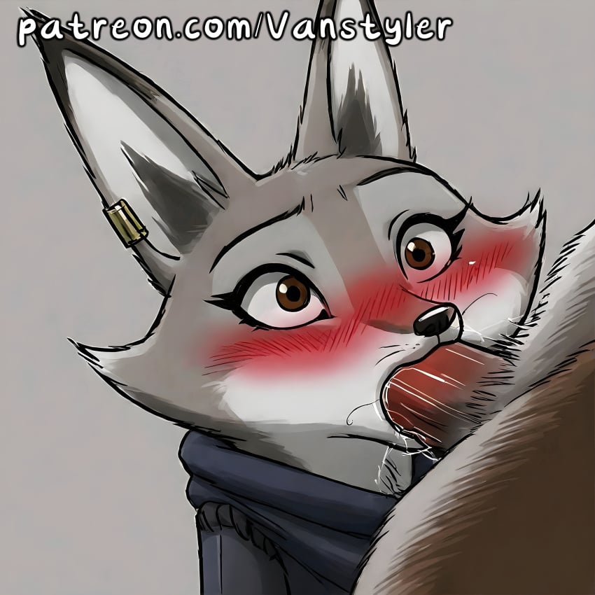 ai_generated anthro blowjob blush deepthroat dreamworks drooling fox fox_ears grey_fur kung_fu_panda kung_fu_panda_4 oral patreon vanstyler zhen_(kung_fu_panda)