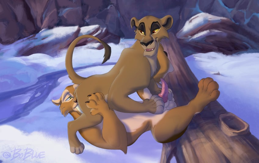 69_position animal_genitalia animal_penis blue_sky_studios boblue diego_(ice_age) disney duo felid feline_genitalia feline_penis female feral genitals ice_age_(series) lion looking_back lying male male/female mammal on_back oral outside pantherine penis prehistoric_species raised_tail saber-toothed_tiger sex sheath side_view smile snow tail the_lion_king zira