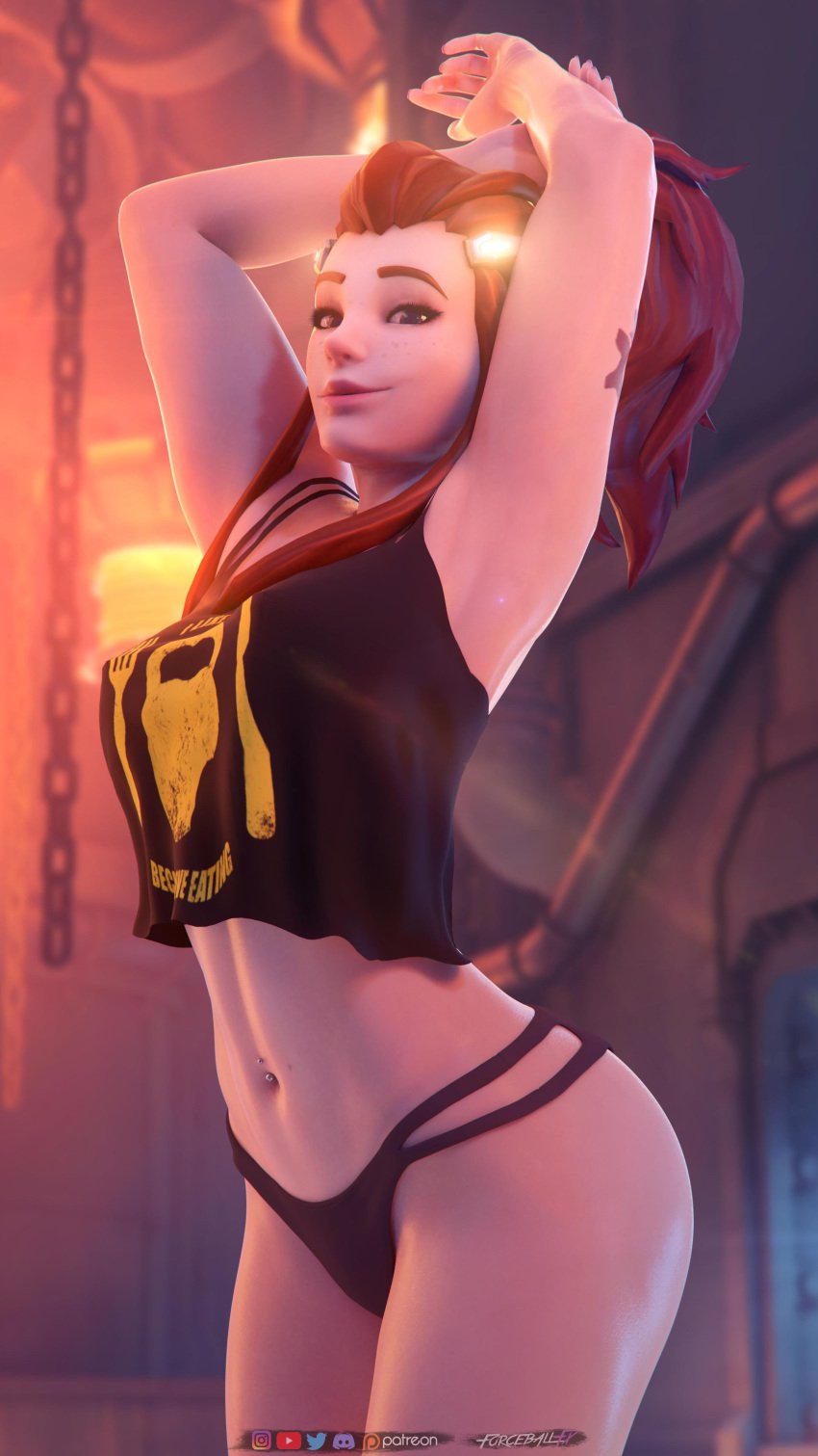 3d blizzard_entertainment brigitte female_only forceballfx king's_row_(map) overwatch pinup softcore solo tagme tattoo