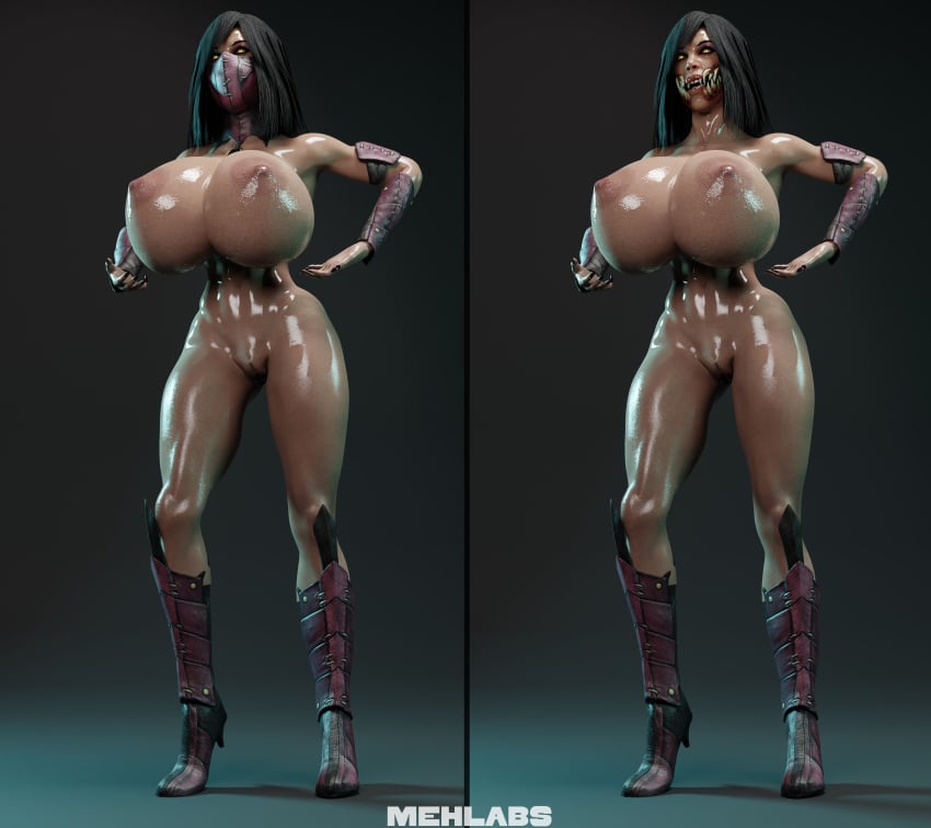 3d abs big_areola big_breasts big_muscles big_nipples female female_only fit_female high_heel_boots high_heels mask mehlabs mileena mortal_kombat mortal_kombat_x nude nude_female pussy