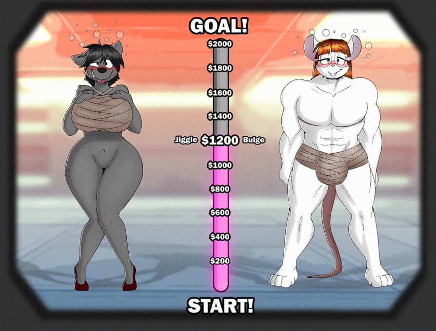 anthro bandage bandages bimbo bimbofication black_hair blush brown_hair bulge canid canine canis daddyfication donation_drive dracojeff female gender_transformation gradual_change grey_fur high_heels llanalu long_hair male mammal mouse murid murine naked_footwear naked_heels nude phyco rodent short_hair transformation white_fur wolf