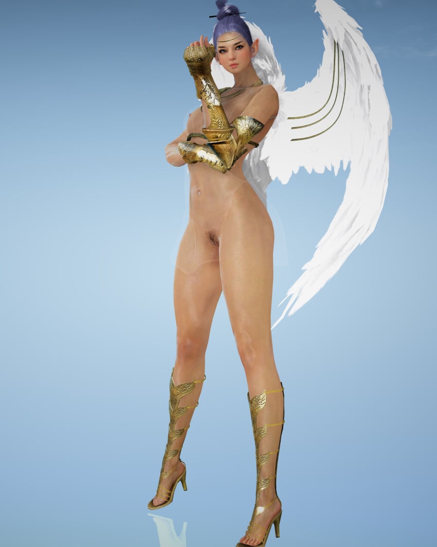 3d abs angel angel_wings areolae armor ass ass_visible_through_thighs athletic black_desert_online breasts curvy dark_knight elf extremely_large_filesize female fit high_heels high_resolution hips kara large_filesize legs long_legs model muscle naked_footwear nude original_character pointed_ears pose pubic_hair purple_hair robe see-through side_slit side_view small_breasts staring sword teenage thighs tied_hair tight vagina very_high_resolution weapon wings young