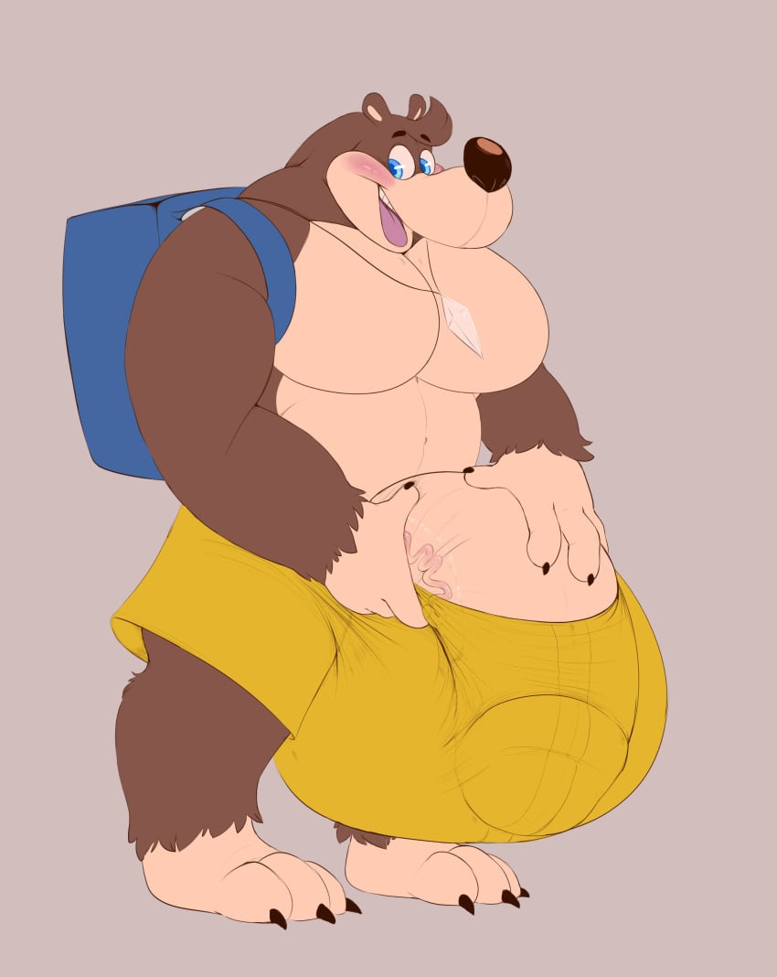 absurd_res anthro backpack banjo-kazooie banjo_(banjo-kazooie) blush bulge heftyotter hi_res hyper hyper_penis jewelry male male_focus male_only mammal muscular muscular_male necklace penis rareware ursid vein veiny_penis video_games what