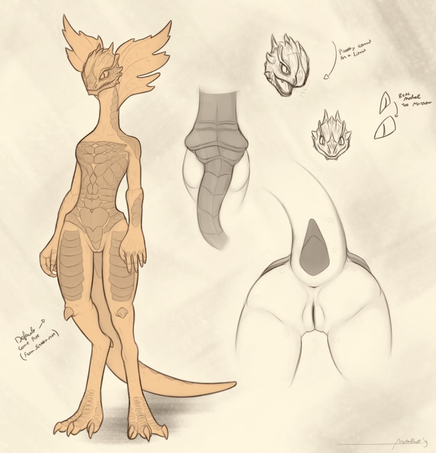 2019 anthro anus bent_over clitoris digital_media_(artwork) divinity:_original_sin_2 divinity_(series) female flat_chested frill_(anatomy) hi_res hourglass_figure lizard lizard_(divinity) long_tail looking_at_viewer membrane_(anatomy) membranous_frill metalisk multiple_poses nude plump_labia pose presenting pussy raised_tail reptile scalie solo standing text thick_tail video_games wide_hips