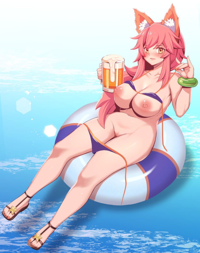 0.8 1girls animal_ears big_breasts bikini censored fate/grand_order fate_(series) female female_only pussy swimsuits tamamo_no_mae_(fate)