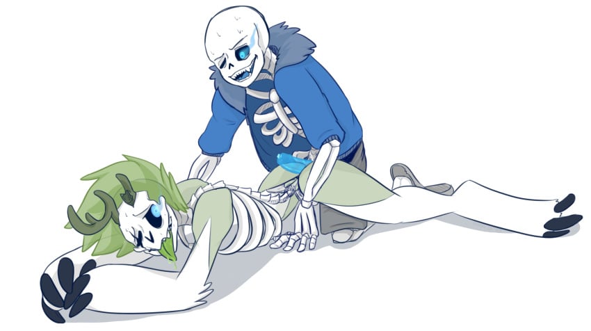 animated_skeleton bone duo gay hi_res humanoid lethargicdeer male penis sans simple_background skeleton tongue undead undertale video_games white_background