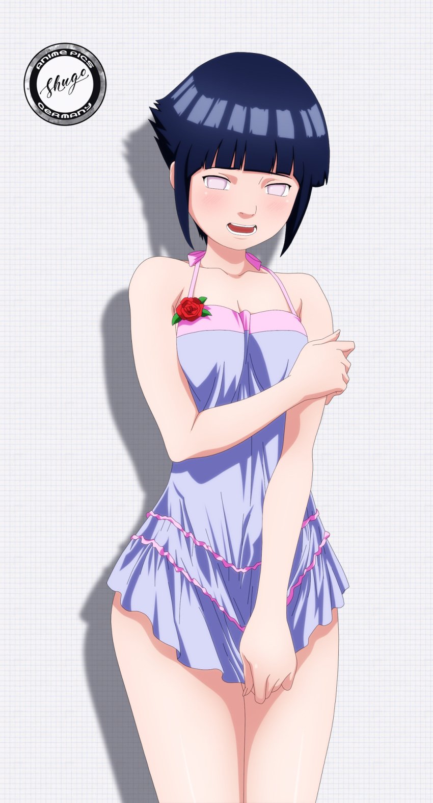 1girls bare_arms bare_legs bare_shoulders blue_hair blush cute dress_pull dress_tug embarrassed female female_only hyuuga_hinata hyuuga_hinata(genin) legs legs_together lingerie naruto naruto_(classic) naruto_(series) open_mouth purple_eyes reverse_cowgirl_position short_hair shugo19 shy solo solo_female solo_focus thighs voluptuous young