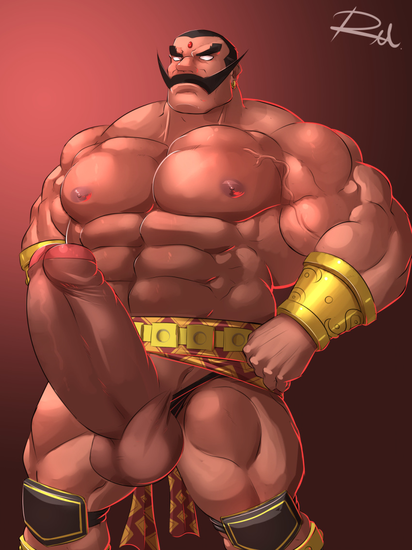 1boy abs bara boner darun_mister erection facial_hair large_penis male male_only moustache muscle penis reclamon solo street_fighter street_fighter_ex testicles uncensored veiny_penis