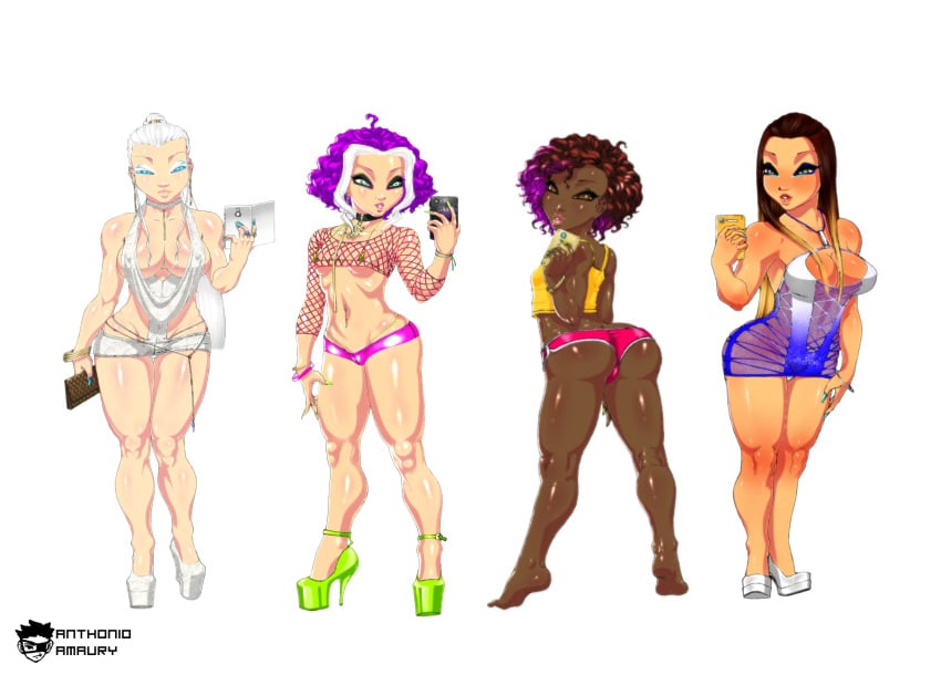 4girls amaurymangaka ass ass_cleavage bare_legs bare_shoulders barefoot big_ass bimbo breasts brown_skin busty butt_crack cleavage clubbing crop_top dark-skinned_female dark_skin dress erect_nipples female female_focus female_only fishnets heels high_heels hips human icy_(winx_club) kinky_hair long_fingernails long_hair looking_at_viewer looking_back multiple_girls nail_polish nipple_bulge original_character pale-skinned_female pale_skin panties perky_breasts phone platform_heels pose selfie short_hair skimpy skimpy_clothes small_breasts smartphone stormy_(winx_club) tagme tan-skinned_female tan_skin the_trix underboob white_hair wide_hips winx_club