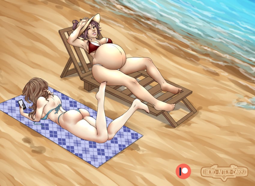 ass beach beach_towel belly big_breasts bikini breasts busty curvy feet hero-after-dark pregnancy pregnant ready_to_pop round_ass soles sunbathing sunlight