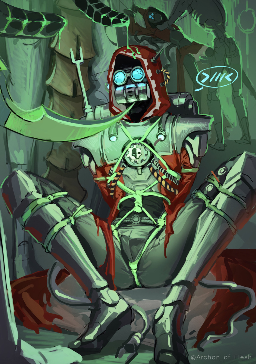 2022 adeptus_mechanicus archon_of_flesh artist_signature background_sex bondage frogtie frogtied gay glasses green_cum imperium_of_man necron neon neon_green rape shibari skitarii tagme warhammer_(franchise) warhammer_40k