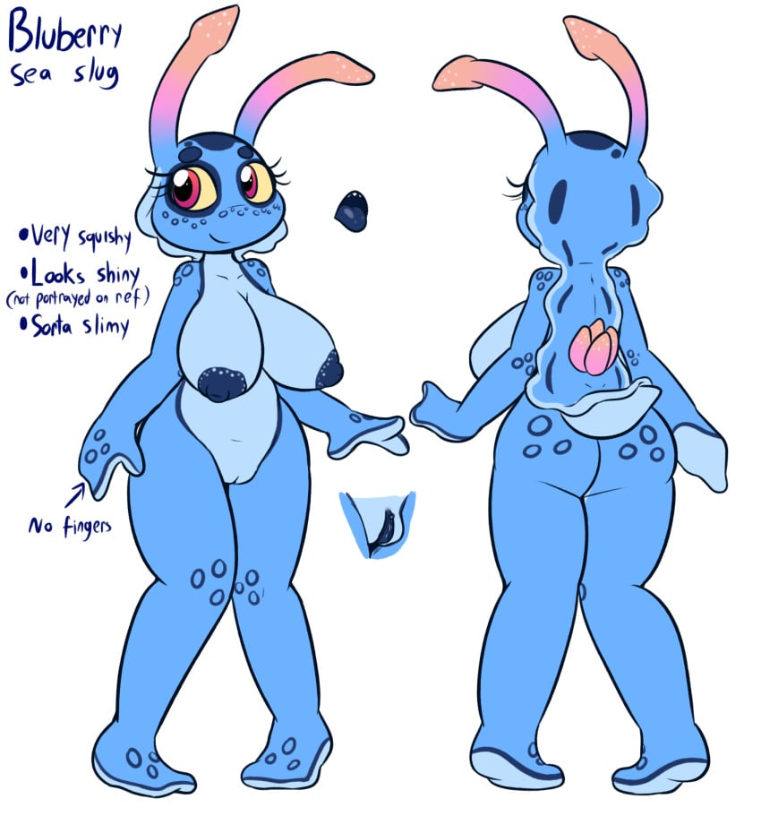 1girls 2019 antennae anthro aquatic_gastropod areolae arm_markings ass back back_markings big_ass big_breasts big_eyes blue_body blue_nipples blue_pussy blue_skin blue_tongue blueberry_(felino) bottomwear breasts character_name chubby clitoris clothing eyelashes facial_markings felino female fingerless gastropod head_markings hi_res huge_breasts information large_ass marine markings model_sheet mollusk nipples non-mammal_breasts nude open_mouth original_character overweight overweight_female pink_eyes pussy sea_slug shoulder_markings skirt slug smile solo text thick_thighs tongue tongue_out wide_hips yellow_sclera