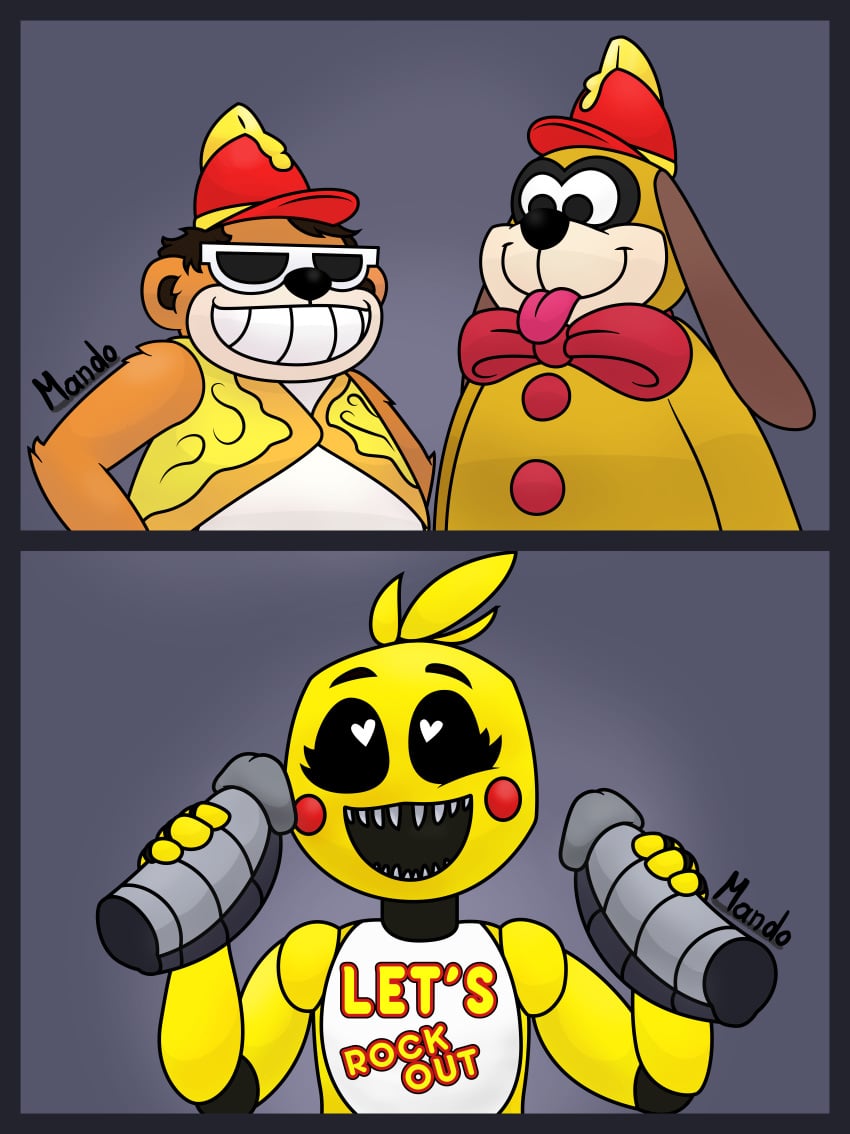 2019 absurd_res animatronic ape avian beagle bingo_(the_banana_splits) bird canid canine canis chicken crossover digital_media_(artwork) domestic_dog female five_nights_at_freddy's five_nights_at_freddy's_2 fleegle_(banana_splits) galliform gallus_(genus) gorilla group group_sex handjob hanna-barbera haplorhine hi_res humanoid_penis hunting_dog machine male mammal mando penile penis phasianid primate robot scent_hound sex simple_background smile straight the_banana_splits threesome toy_chica_(fnaf) video_games