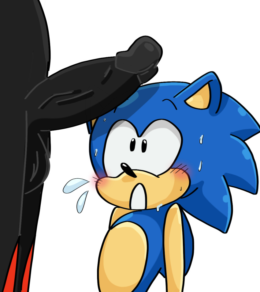 2019 2boys :o age_difference big_penis black_eyes black_fur black_nose black_penis blue_fur blush gay hedgehog ican-t-get-no-satisfaction male male/male male_only pale-skinned_male penis sega shadow_the_hedgehog sonadow sonic_(series) sonic_the_hedgehog sweat veiny_penis yaoi