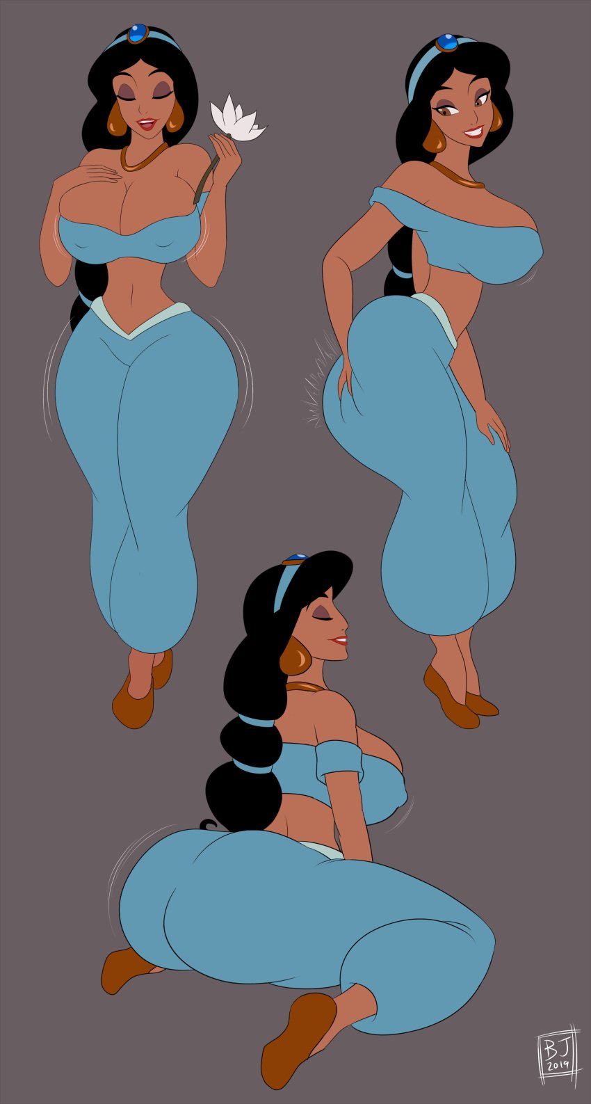 1girls 2019 aladdin alternate_ass_size alternate_breast_size arabian ass ass_shake bare_shoulders big_ass big_breasts black_hair bootijuse bouncing_ass bouncing_breasts breasts brown_eyes bubble_ass bubble_butt cleavage clothed clothing curvy dark-skinned_female dark_skin deviantart disney disney_princess earrings female female_only full_body fully_clothed gigantic_ass grey_background hourglass_figure huge_ass human human_only jewelry large_breasts long_ass long_hair model_sheet necklace nipple_bulge off_shoulder princess princess_jasmine seductive signature simple_background smiling solo solo_female thick_thighs thin_waist tiara twerking wasp_waist wide_hips