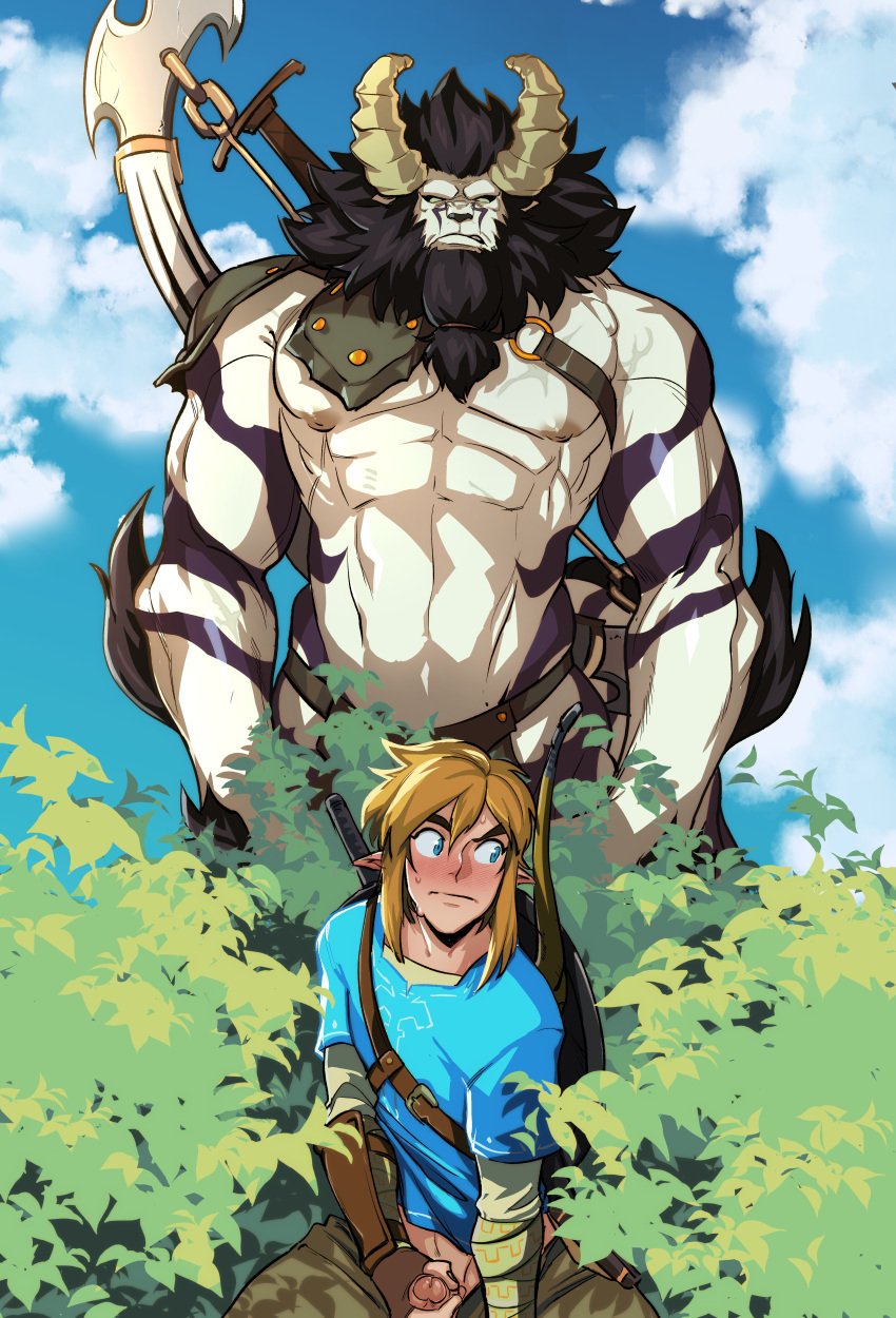 2boys breath_of_the_wild caught gay hylian kukumomo light-skinned_male light_skin link link_(breath_of_the_wild) lynel monster nintendo tagme the_legend_of_zelda the_legend_of_zelda:_breath_of_the_wild yaoi