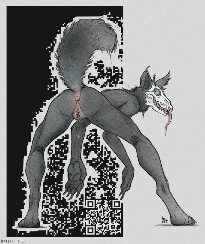 2024 anthro anus arcr-cric ass bodily bodily_fluids bone digital_media_(artwork) digitigrade dripping fangs female genital_fluids genitals hi_res humanoid_genitalia humanoid_pussy mal0 monster nude presenting pussy pussy_juice_drip rear_view scp-1471-a scp_foundation seductive skull skull_head solo tail teeth vaginal_fluids white_eyes