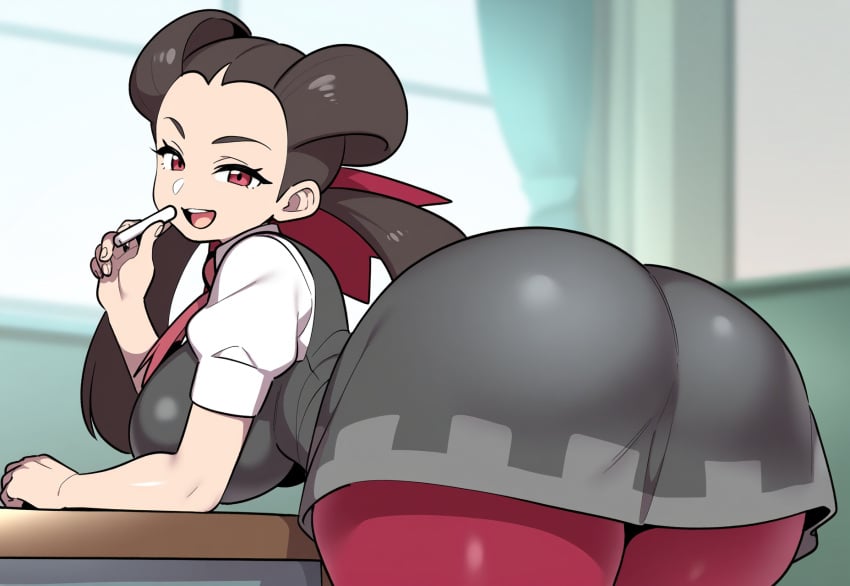 1girls ai_generated ass big_ass brown_hair chalk classroom dat_ass female gym_leader huge_ass mullon novelai pokemon pokemon_oras pokemon_rse roxanne_(pokemon) seductive seductive_look seductive_smile teacher teaching that_ass_was_fat