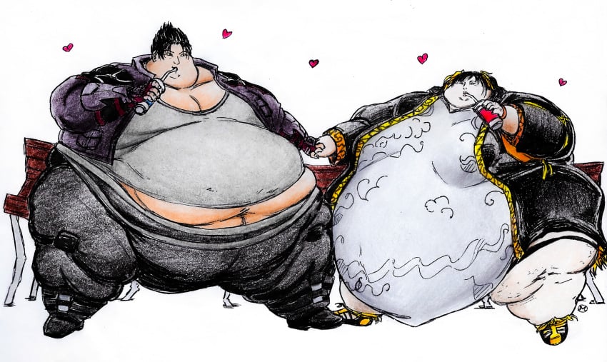 canon_couple couple female heart holding_hands huge_ass huge_belly jin_kazama ling_xiaoyu morbidly_obese obese obese_female obese_male overlordzeon romantic romantic_couple tekken tekken_8 weight_gain wholesome