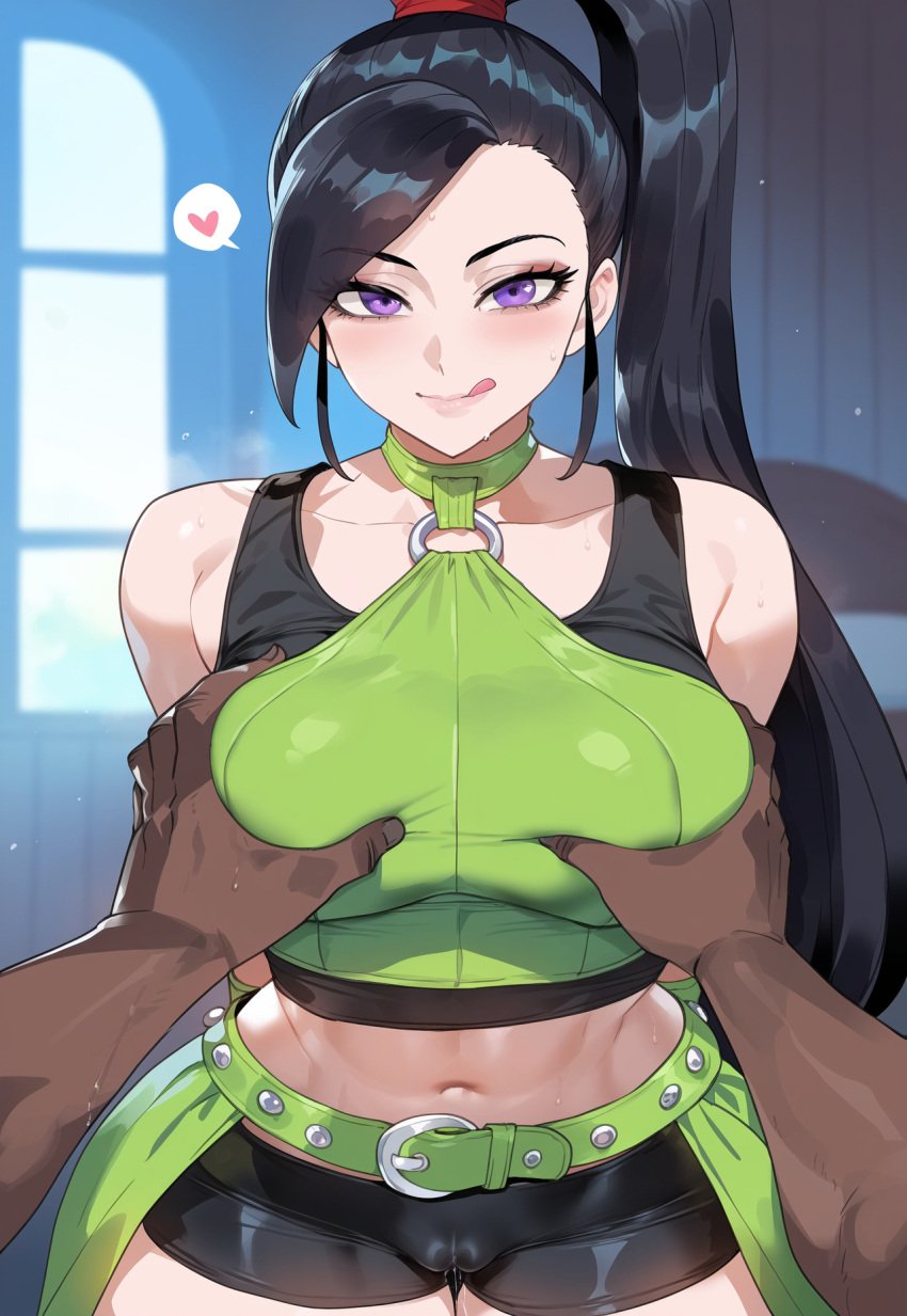 1girls ai_generated black_hair creamy_ai curvy dragon_quest dragon_quest_xi female jade_(dq11) light-skinned_female ponytail