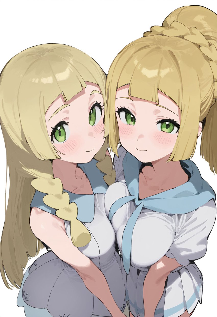 2girls ai_generated breast_press breasts dual_persona hitsuki_sub lillie_(pokemon) pokemon pokemon_sm symmetrical_docking tagme