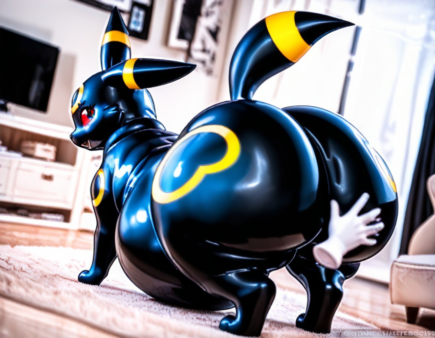 ai_generated fat fat_butt giant_ass hyper latex_fur pokemon pokemon_(species) pokephilia tagme umbreon zoophilia