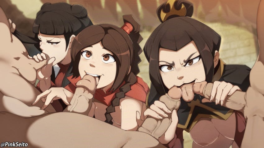 3girls 4boys annoyed areolae avatar_legends avatar_the_last_airbender azula black_hair blowbang blowjob_face blush bottomless bottomless_female braid braided_ponytail breasts breasts_out brown_eyes brown_hair cfnm clothed_female_nude_male cock_hungry completely_nude completely_nude_male crazy_eyes crown double_bun double_fellatio double_handjob erection exposed_breasts fellatio fire_nation fully_clothed fully_clothed_female gangbang group_sex hair_bun handjob handjob_while_sucking hands-free happy_female happy_sex highres kneeling_oral_position licking licking_penis licking_tip long_hair looking_at_viewer mai_(avatar) medium_breasts multiple_boys multiple_girls nickelodeon nicktoons nipples noblewoman open_mouth oral orphen_(pink_seito) penis pinkseito princess reluctant saliva_on_penis shirt_lift sidelocks single_hair_bun smile squeezing_penis surrounded_by_penises thick_penis tongue topknot twintails twitter_username ty_lee upper_teeth villainess