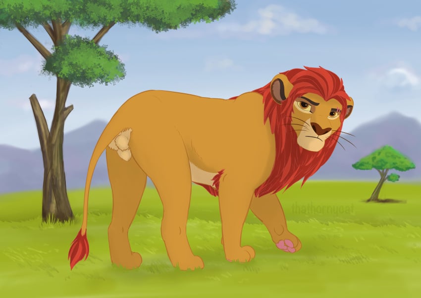 absurd_res animal_genitalia balls claws colored disney felid feral fur grass hi_res kion lion male male_only mammal mane pantherine paws scar shaded sheath sky thathornycat the_lion_guard the_lion_king tree