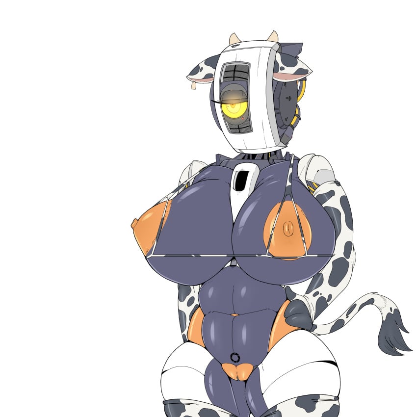 1girls 2d 3_fingers abs anthro big_breasts bovine breasts cattle costume cow_print cowbell devilbluedragon edit female female_only glados half-closed_eyes huge_breasts humanoid living_machine machine mammal nipples one_eye orange_nipples portal_(series) pussy robot robot_girl robot_humanoid shiny solo tail thick_thighs transparent_background unimpressed valve video_games voluptuous wide_hips