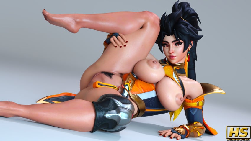 1girls 3d_model 3d_render anran areolae asian asian_female black_hair blizzard_entertainment chinese chinese_female clothed clothed_female dark_hair female female_only hagiwara_studio heroine human human_only legs light-skinned_female light_skin looking_at_viewer nipples overwatch ponytail posing pubic_hair pussy red_eyes smile smiling_at_viewer solo solo_female studio