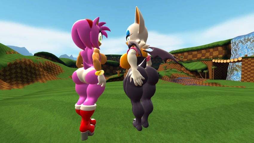 2girls 3d 3d_model amy_rose ass ass_focus ass_grab backboob bat big_breasts big_butt bodysuit boots breasts butt_crack female from_behind furry gloves green_hill_zone hand_on_ass huge_ass huge_breasts huge_butt mammal mobian mobian_(species) mobian_bat panties pink_fur rouge_the_bat sega sonic_(series) sonic_adventure_2 sonic_the_hedgehog_(series) source_filmmaker standing thick_thighs tight_clothing tight_fit video_games viperarcane wide_hips