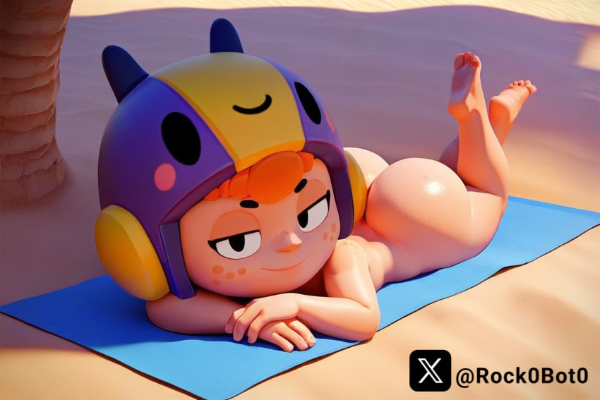 ai_generated bea_(brawl_stars) beach beach_towel brawl_stars huge_ass looking_at_viewer nude