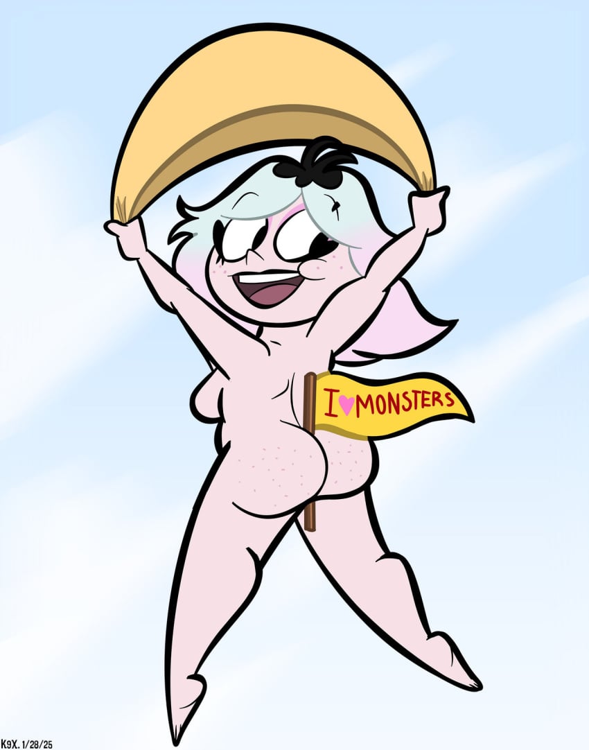 completely_nude_female emberlynn_pinkle emberlynn_pinkle_(human_form) flag helluva_boss k9xtoons spongebob_reference vivienne_medrano