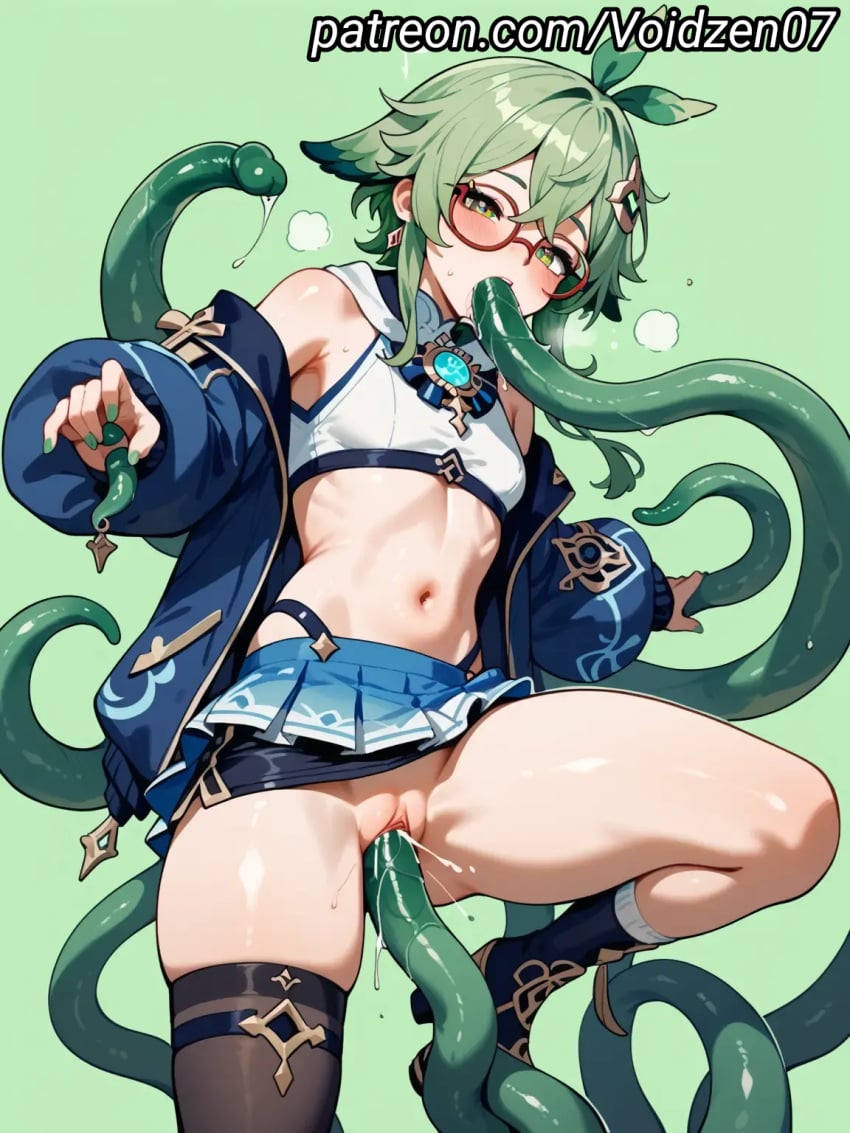 1female 1girls ai_generated ass big_ass big_butt clothed clothed/nude female genshin_impact girl girly glasses green_background green_eyes green_hair green_tentacles half-dressed half_naked innie_pussy legs legs_open legs_spread looking_at_viewer nails no_panties no_underwear pov pussy spread_legs spreading sucrose_(genshin_impact) tentacle tentacle tentacle_grab tentacle_in_mouth tentacle_in_pussy tentacle_monster tentacle_penetration tentacle_rape tentacle_sex thick_thighs tight_clothes tight_clothing tight_fit tight_pants tight_pussy voidzen white_clothing white_shirt