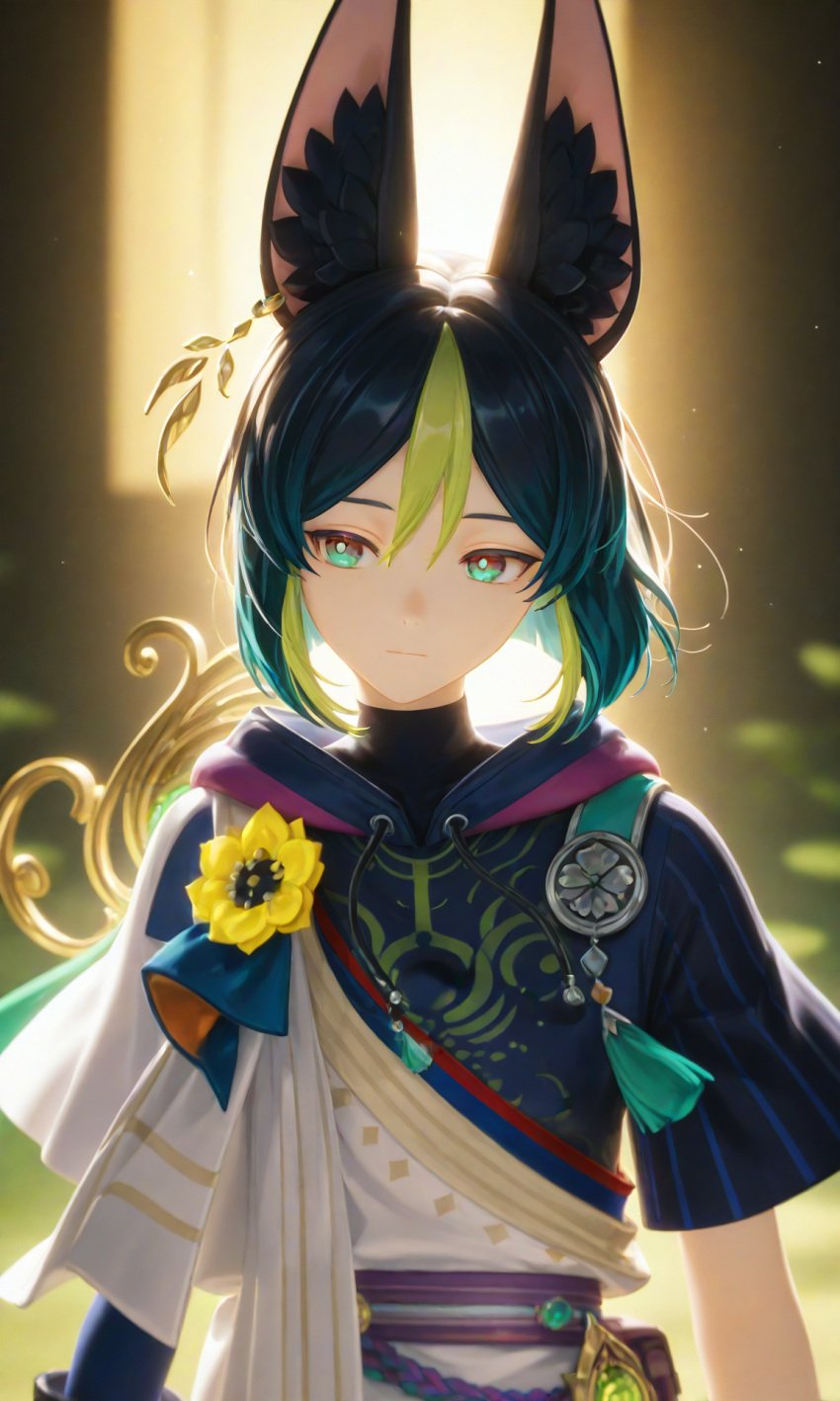 1boy ai_generated animal_ears chronoai femboy genshin_impact otoko_no_ko solo tighnari_(genshin_impact)