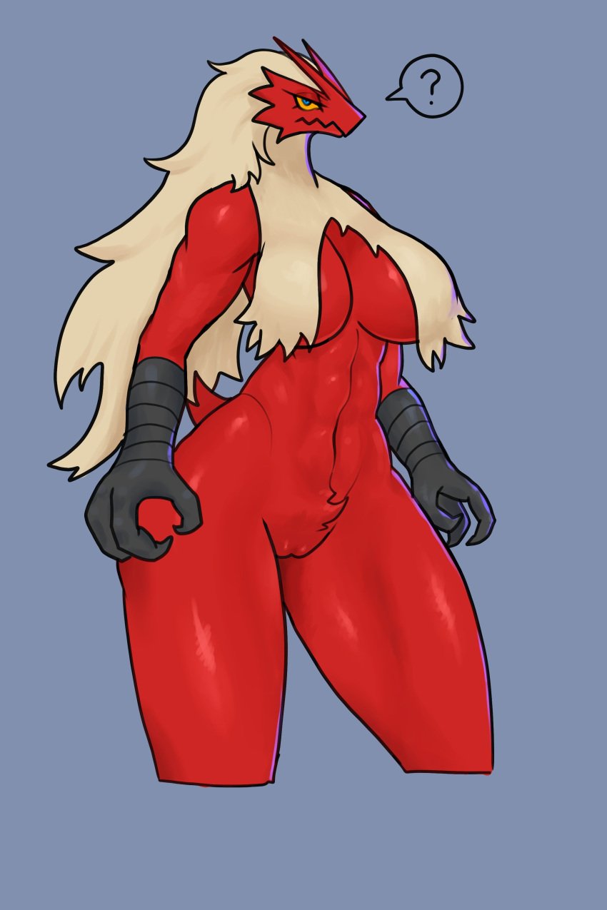 1girls 2021 ? anthro big_breasts blaziken blue_background blue_eyes female female_only generation_3_pokemon im51nn5 looking_at_viewer nintendo orange_sclera pokemon pokemon_(species) pussy simple_background solo spoken_question_mark thick_thighs very_high_resolution