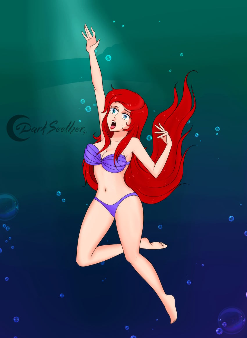 1girls aquaphilia ariel ariel_(the_little_mermaid) asphyxiation bikini darkseether disney disney_princess female panties purple_panties solo swimsuit swimwear the_little_mermaid underwater