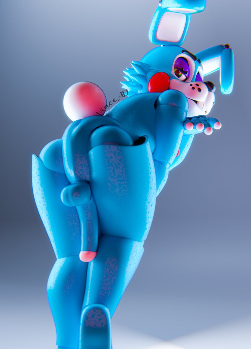 3d_(artwork) absurd_res animatronic anthro ass balls bedroom_eyes blender_(artwork) blowing_kiss buckteeth chromatic_aberration digital_media_(artwork) five_nights_at_freddy's five_nights_at_freddy's_2 genitals gradient_background green_eyes hi_res humanoid_genitalia humanoid_penis lagomorph leporid looking_at_viewer looking_back looking_back_at_viewer machine male mammal narrowed_eyes penis perineum presenting presenting_balls presenting_hindquarters presenting_penis rabbit rear_view robot robot_anthro scottgames scut_tail seductive short_tail simple_background solo tail teeth thick_thighs toy_bonnie_(fnaf) vincead watermark