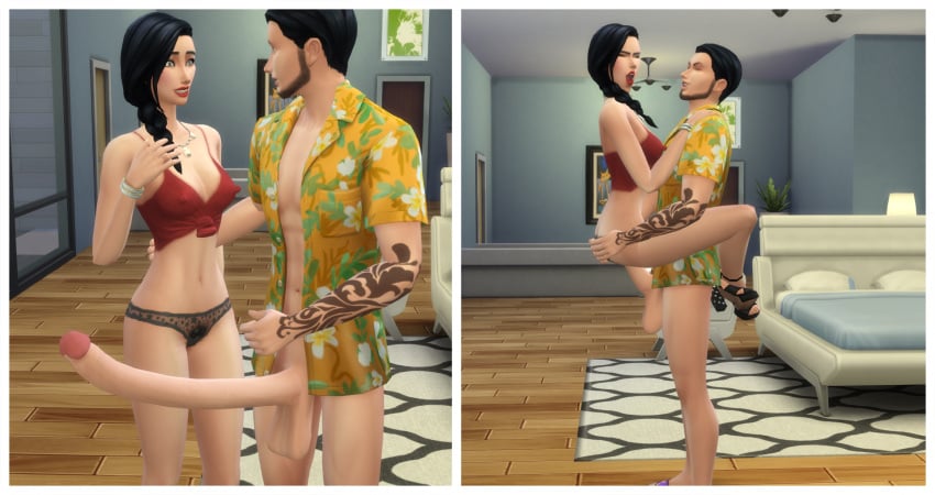 1boy 1girls 2019 3d beard big_penis black_hair bottomless brown_hair day devious_desires deviousdesires duo female long_hair long_penis male matrixsims normal_breasts nude_male penis the_sims the_sims_4