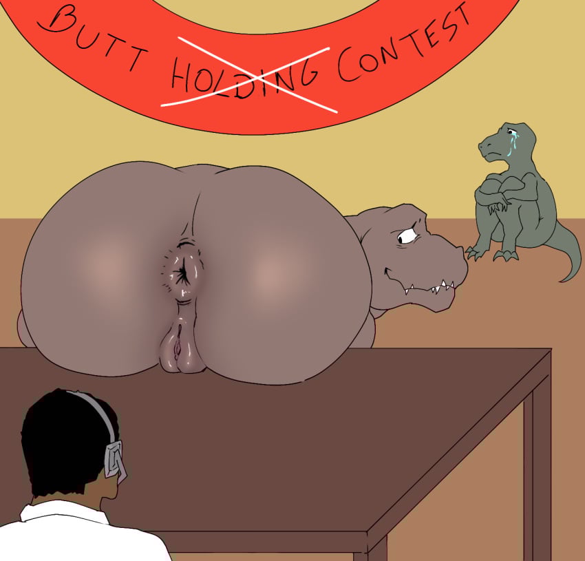 anus ass ass_focus big_ass big_butt butthole crying dinosaur dinosaur_girl lost_media pppotente presenting presenting_ass presenting_hindquarters presenting_pussy pussy reptile showing_ass table tagme