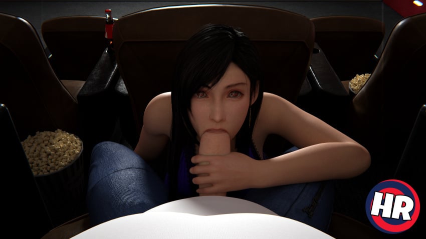 1boy 1boy1girl 1girls 3d big_penis black_hair blender blowjob casual cinema date faceless_male fellatio female female_focus final_fantasy final_fantasy_vii final_fantasy_vii_remake fully_clothed handjob hrstudio light-skinned_male long_hair looking_at_viewer male movie_theater oral pale-skinned_male popcorn pov pov_eye_contact public_sex purple_dress solo_focus straight tifa_lockhart