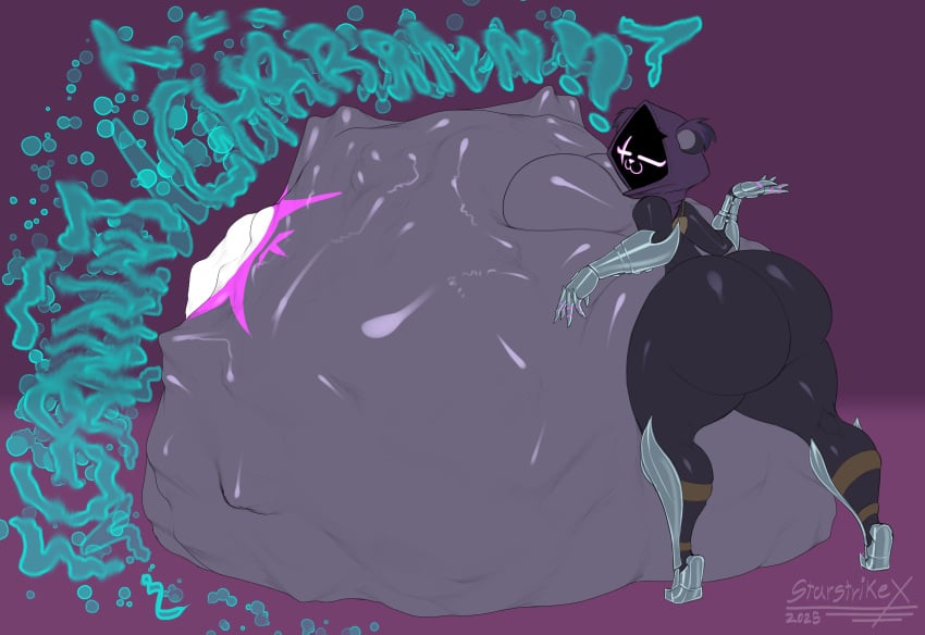 absurd_res after_vore anthro ass belly big_belly big_breasts big_butt breasts digestion_noises epic_games female fortnite hi_res huge_breasts huge_butt hyper hyper_butt oral_vore raven_team_leader same_size_vore solo starstrikex stomach_bulge vore wide_hips