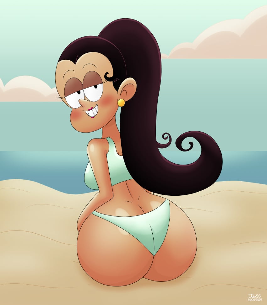 ass beach bikini bikini_bottom bikini_bottom_only bikini_only bikini_top bikini_top_only butt carlota_casagrande earrings earrings_only female female_only female_solo girls green_bikini green_bikini_bottom green_bikini_only green_bikini_top julex93 long_hair long_ponytail looking_at_viewer looking_back ponytail sand sea seaside smile smiling solo solo_female solo_only swimsuit swimsuit_only swimwear swimwear_only teeth teeth_showing the_casagrandes the_loud_house