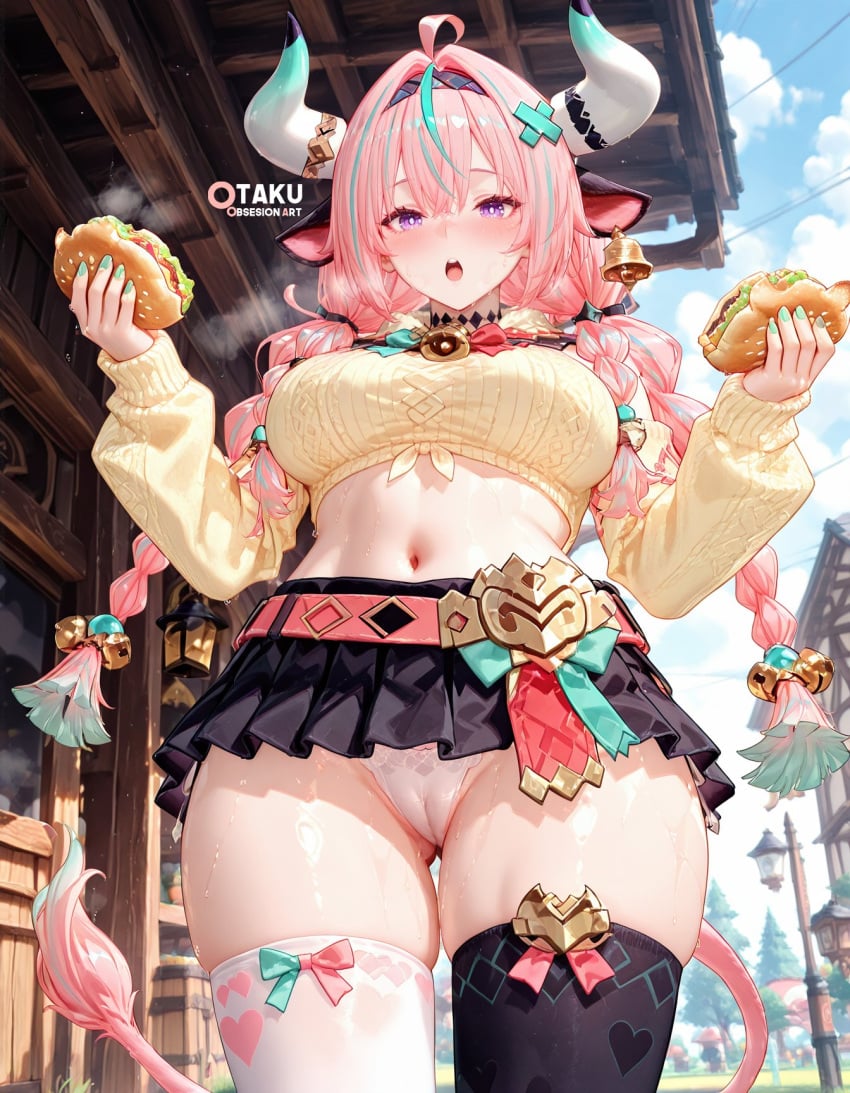 ai_generated cowgirl genshin_impact horns thick thick_thighs varesa varesa_(genshin_impact)