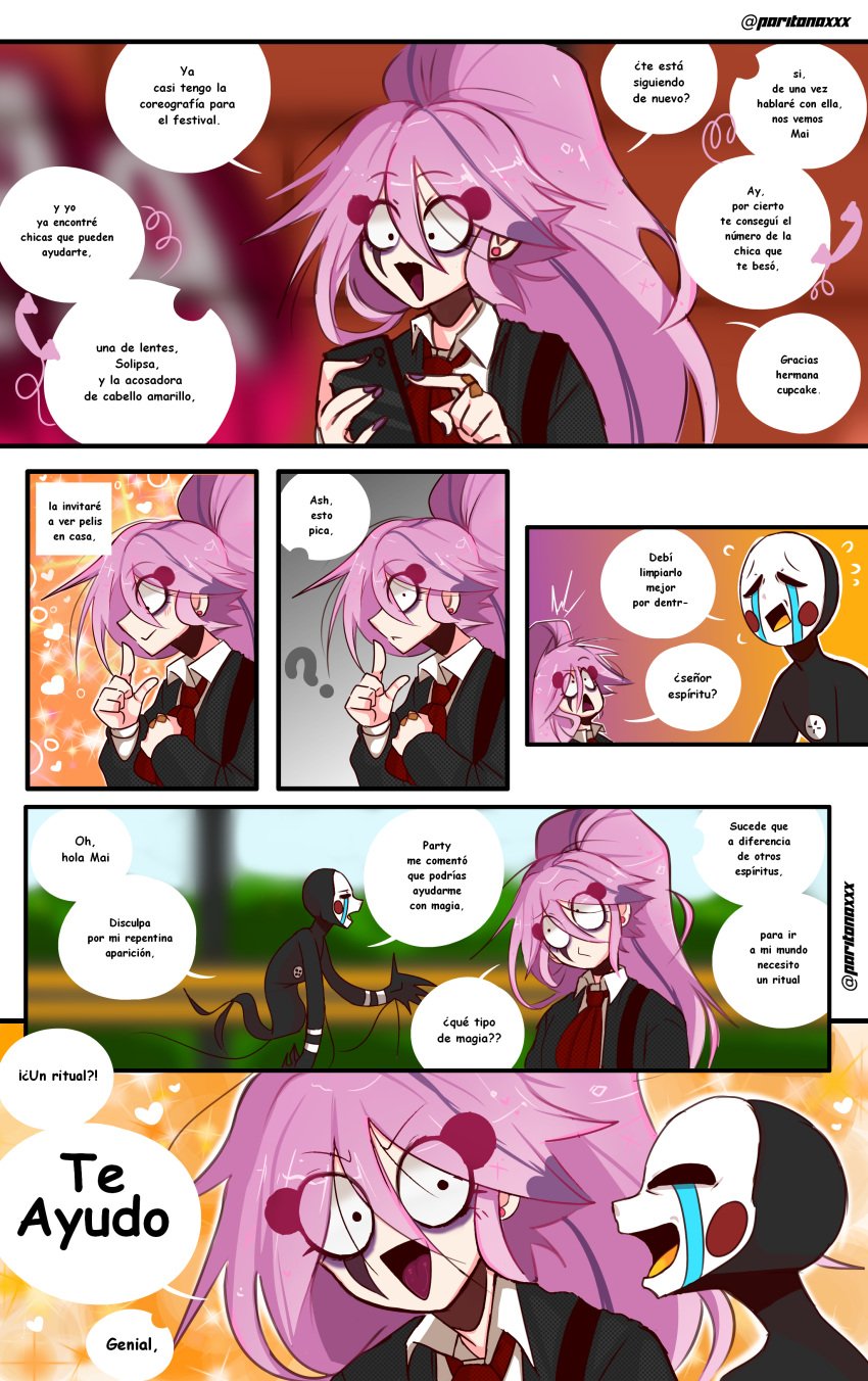 1girls comic comic_page female fnafhs mai_(fnafhs) paritonaxxx puppet_(fnaf) spanish_text