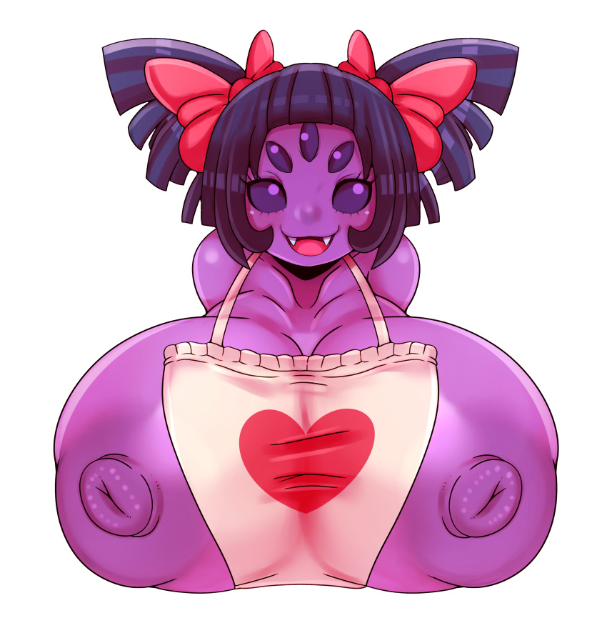 1girls alternate_breast_size apron big_breasts big_nipples bust bust_style female female_only heart huge_breasts matospectoru muffet multi_eye nipples purple_skin smile solo tagme undertale