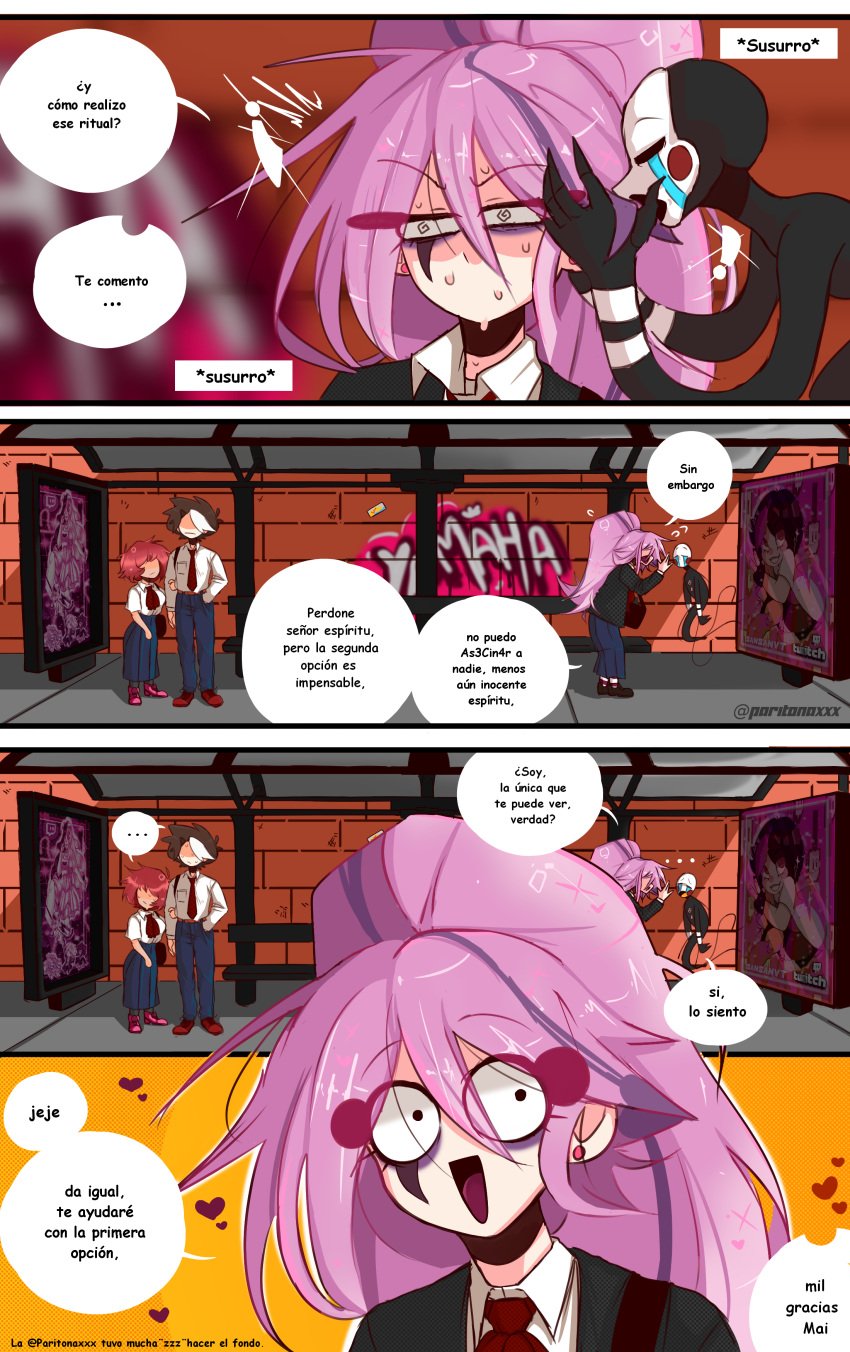 1girls comic comic_page fnafhs mai_(fnafhs) paritonaxxx puppet_(fnaf) spanish_text