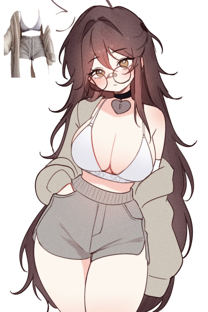cooler cute glasses sexy sky_(skyaboveme) skyaboveme thighs vtuber white_shirt