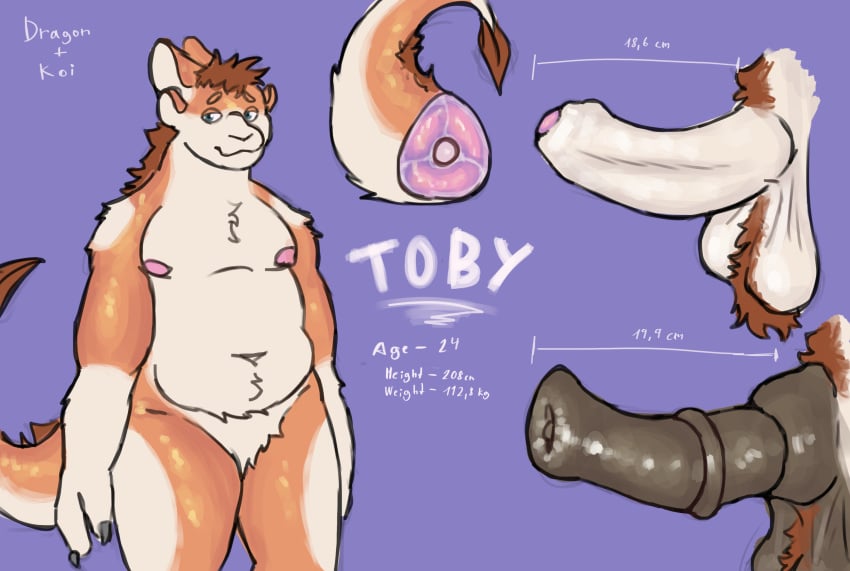 amur_carp animal_genitalia animal_penis balls belly brown_hair carp chest_tuft cyprinid cypriniform dragon equine_genitalia equine_penis fish flesh foreskin genitals hair hi_res humanoid_genitalia humanoid_penis koi male marine mythological_creature mythological_scalie mythology orange_body palister35 penis scalie simple_background solo tail toby_(palister35) tuft typical_carp uncircumcised uncut